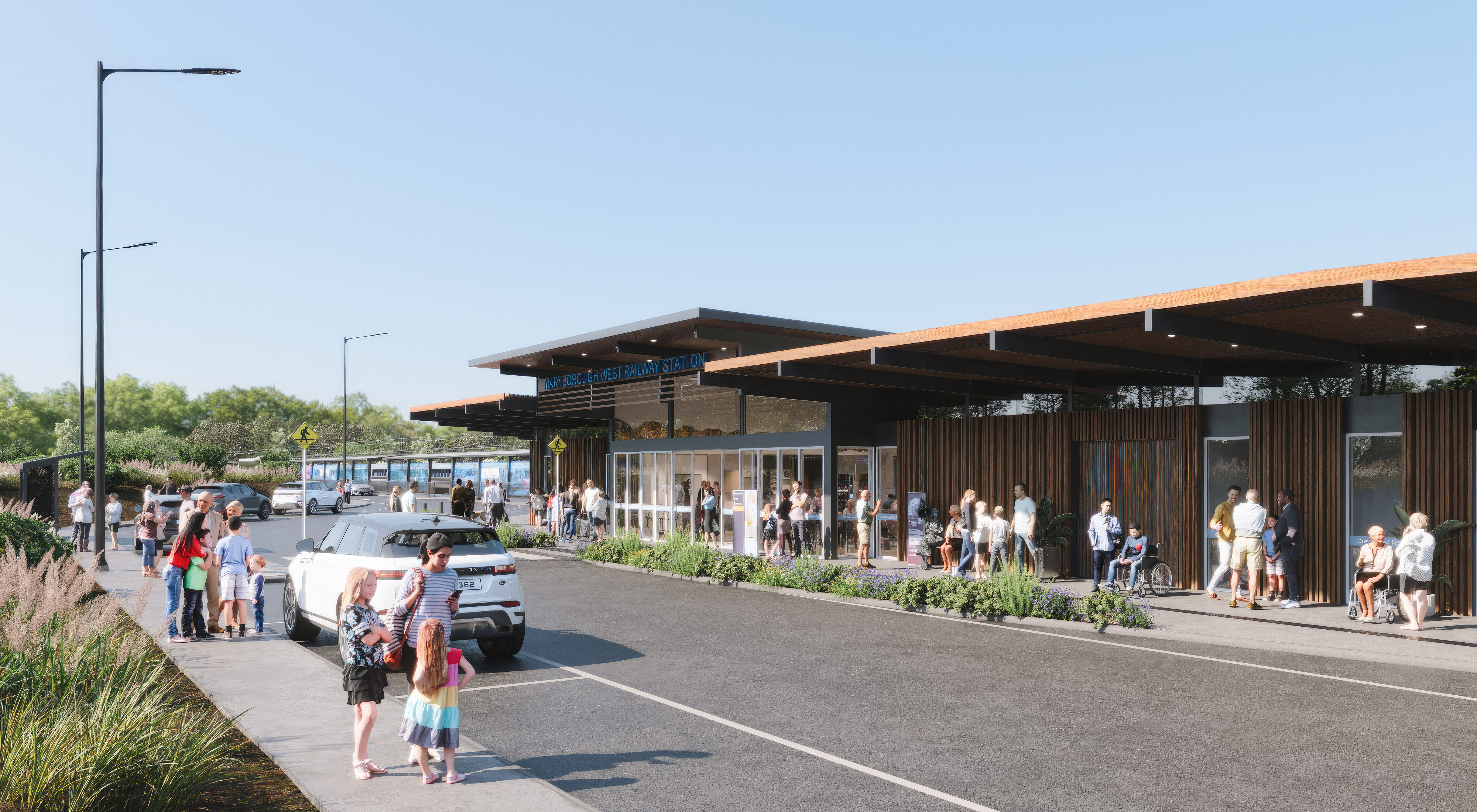 Comcept image of Maryborough West station entrance and drop off zone