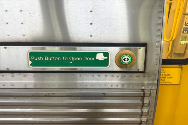 Boarding door release button on an EMU. 