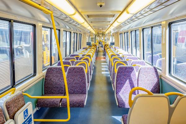 Inside view of seats and aisle in SMU 260 carriage